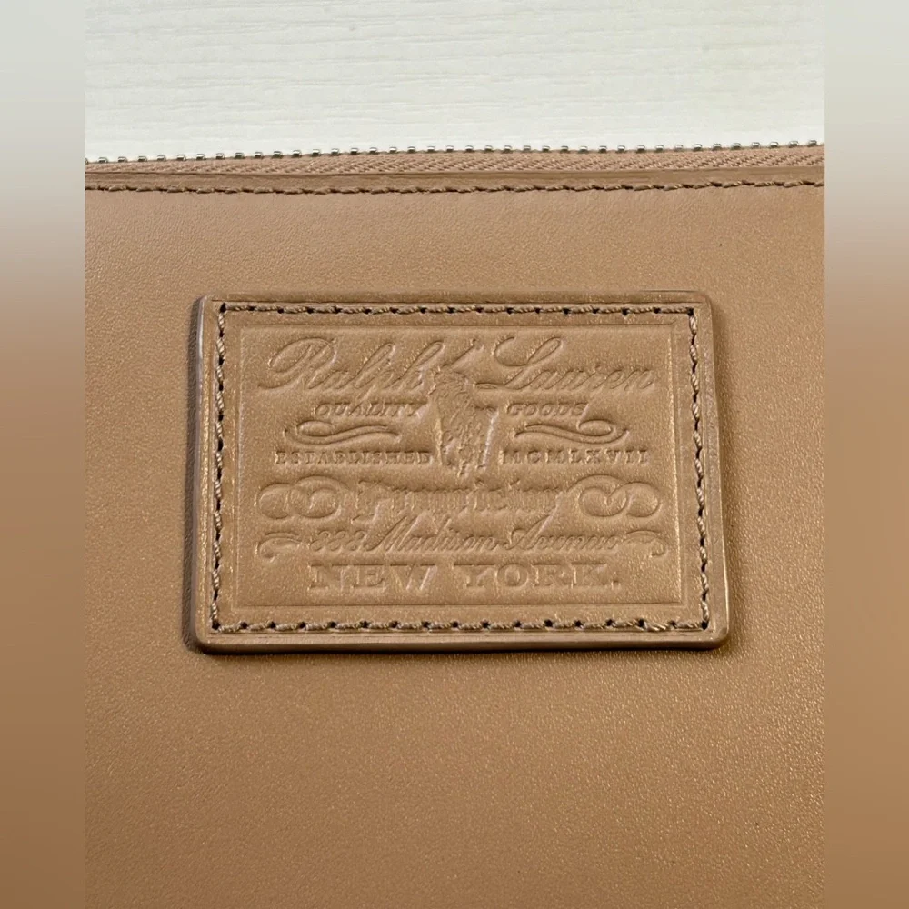 NWOT cream/beige and purple leather Ralph Lauren zipper wallet classic chic